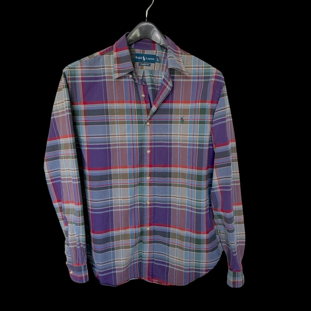 90's Ralph Lauren Purple Plaid Classic Fit Button Down Shirt Long Sleeve L